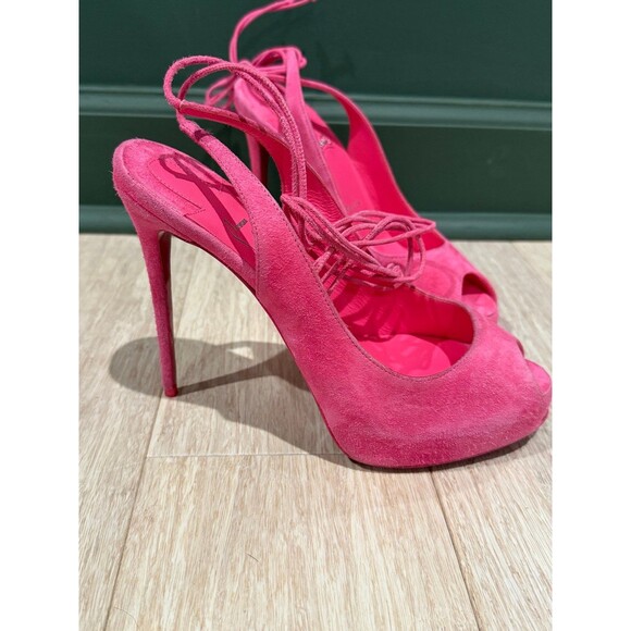 Christian Louboutin LACE UP 120 Suede Platform Heels Sandals Shoes 38 $995 - Picture 4 of 10
